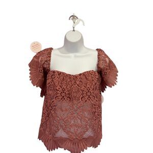 Lovers & Friends Mauve Lace Crop Top Puff Sleeve Size M